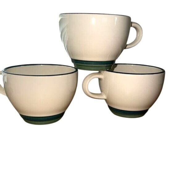 Pfaltzgraff Ceramic Cups Set Of 5 White With Blue Trim & Green Base - Picture 2 of 9